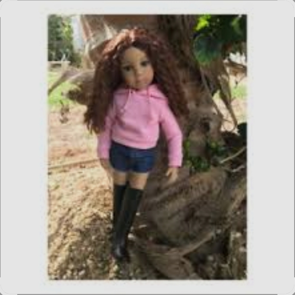 Pink Hoodie Doll with Brown Hair